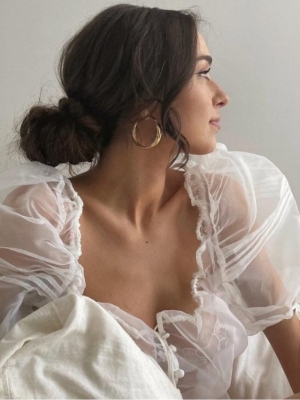 New! For Love And Lemons Elodie organza Sheer White Blouse 34853